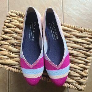 Kelly & Katie Women Striped Comfy Flat Almond Toe Washable Breathable Size 7M